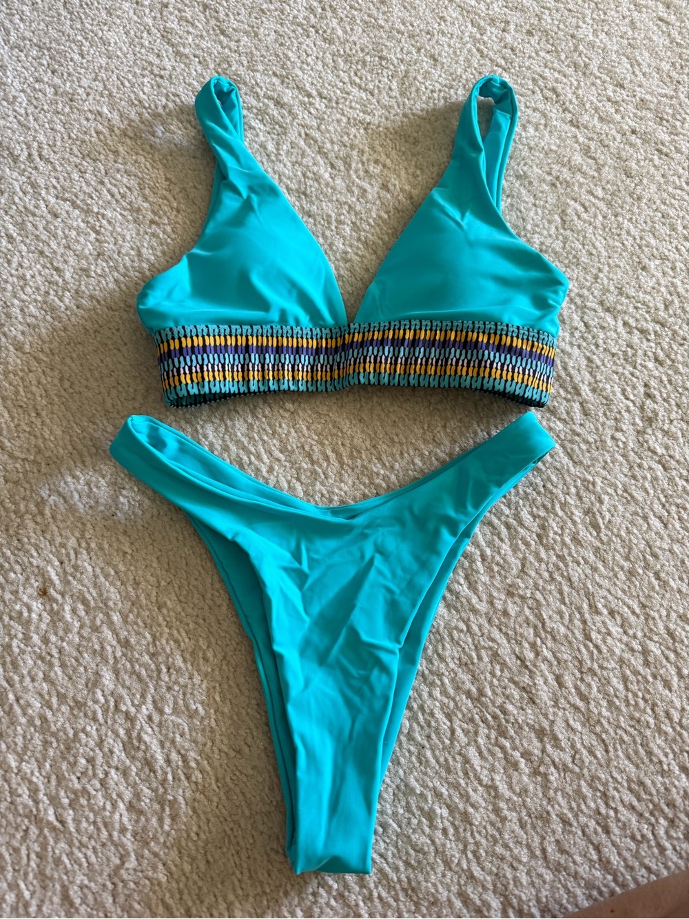 Turquoise Smocked Bikini Set - Women Swim
